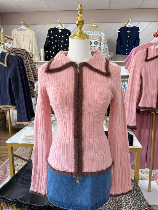 Holland Zip Sweater - Pink