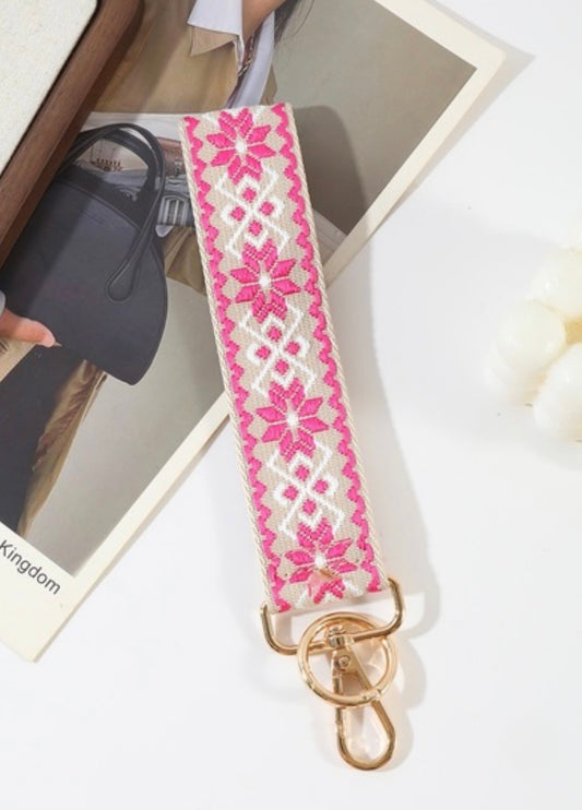 1 LEFT | Jacquard Weave Keychain - Hot Pink