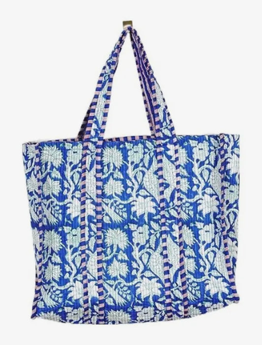 Blue Quilted Tote Bag