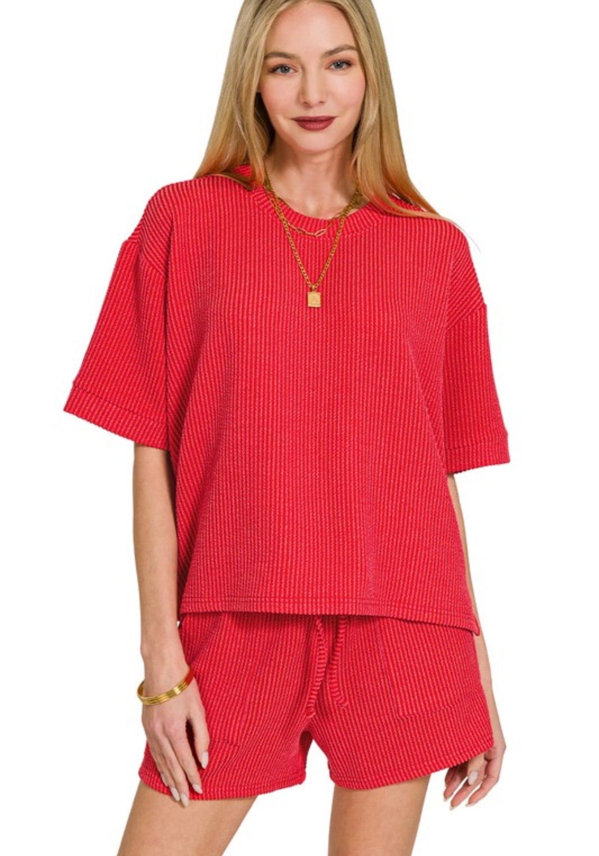 Weekend Ribbed Set - Ruby