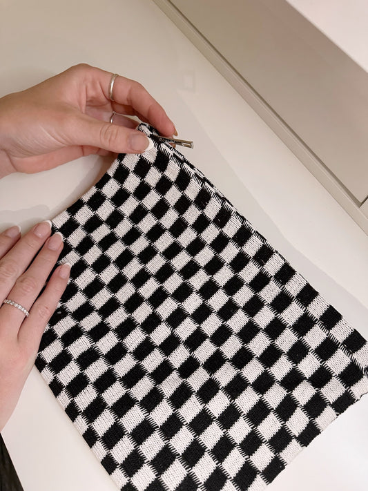 Black & White Checkered Makeup Bag