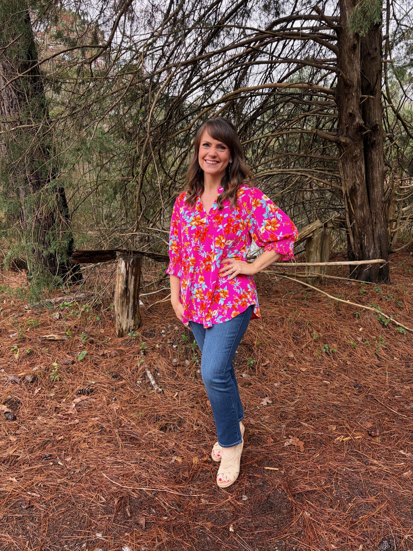 S & L LEFT | Lizzy Smocked Top - Hot Pink