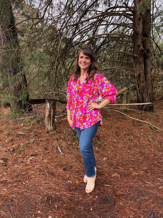 S & L LEFT | Lizzy Smocked Top - Hot Pink
