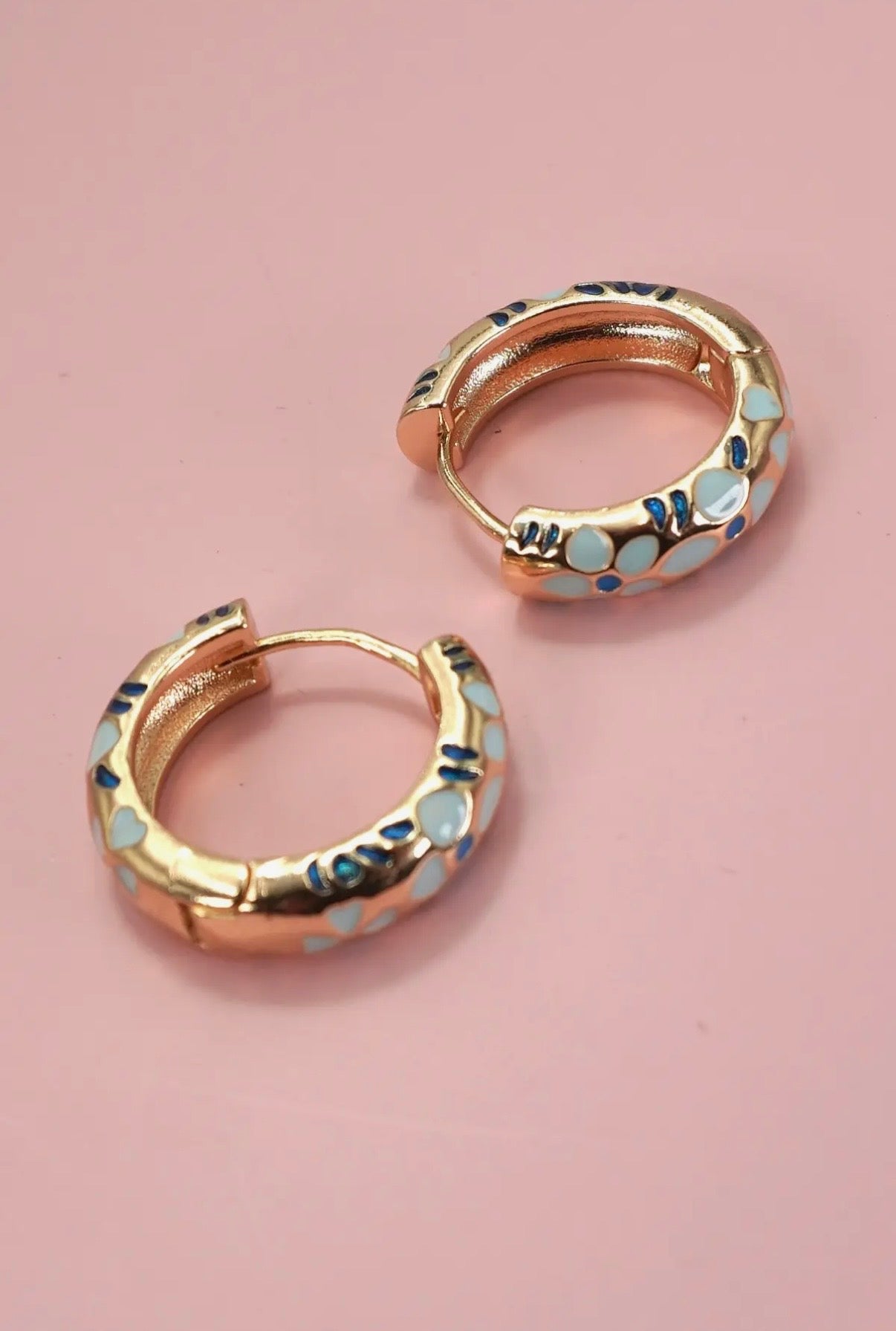 1 PAIR LEFT | Blue Flower Huggie Hoop Earrings