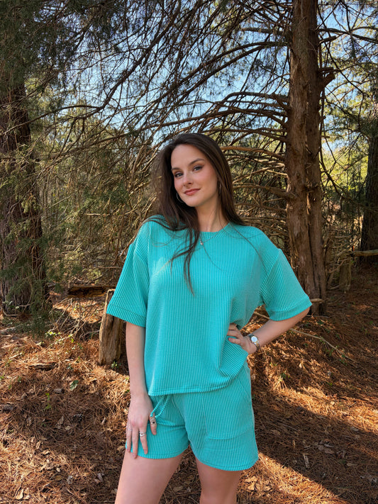 Weekend Ribbed Set - Turquoise