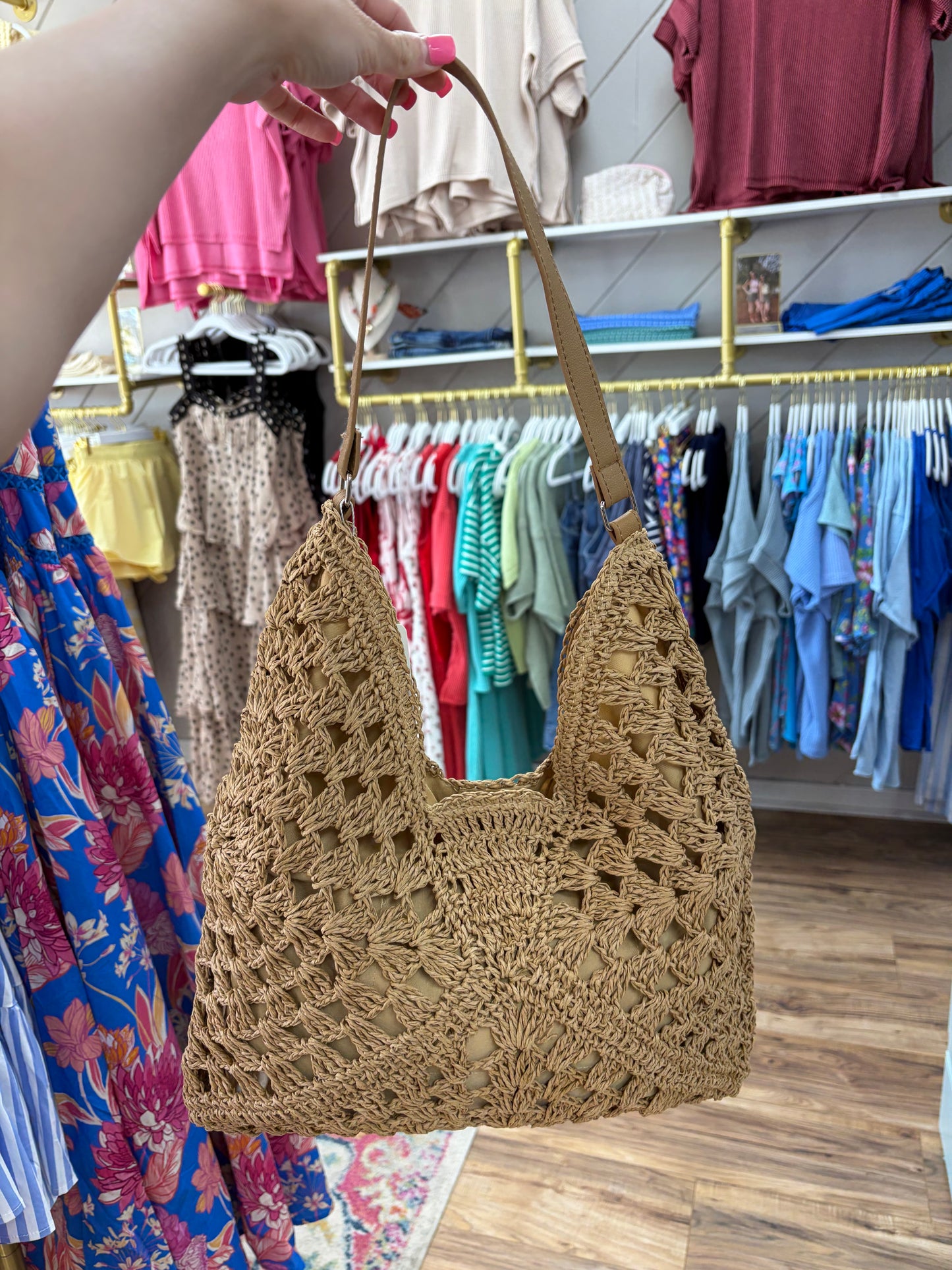 Tan Open-Weave Handbag