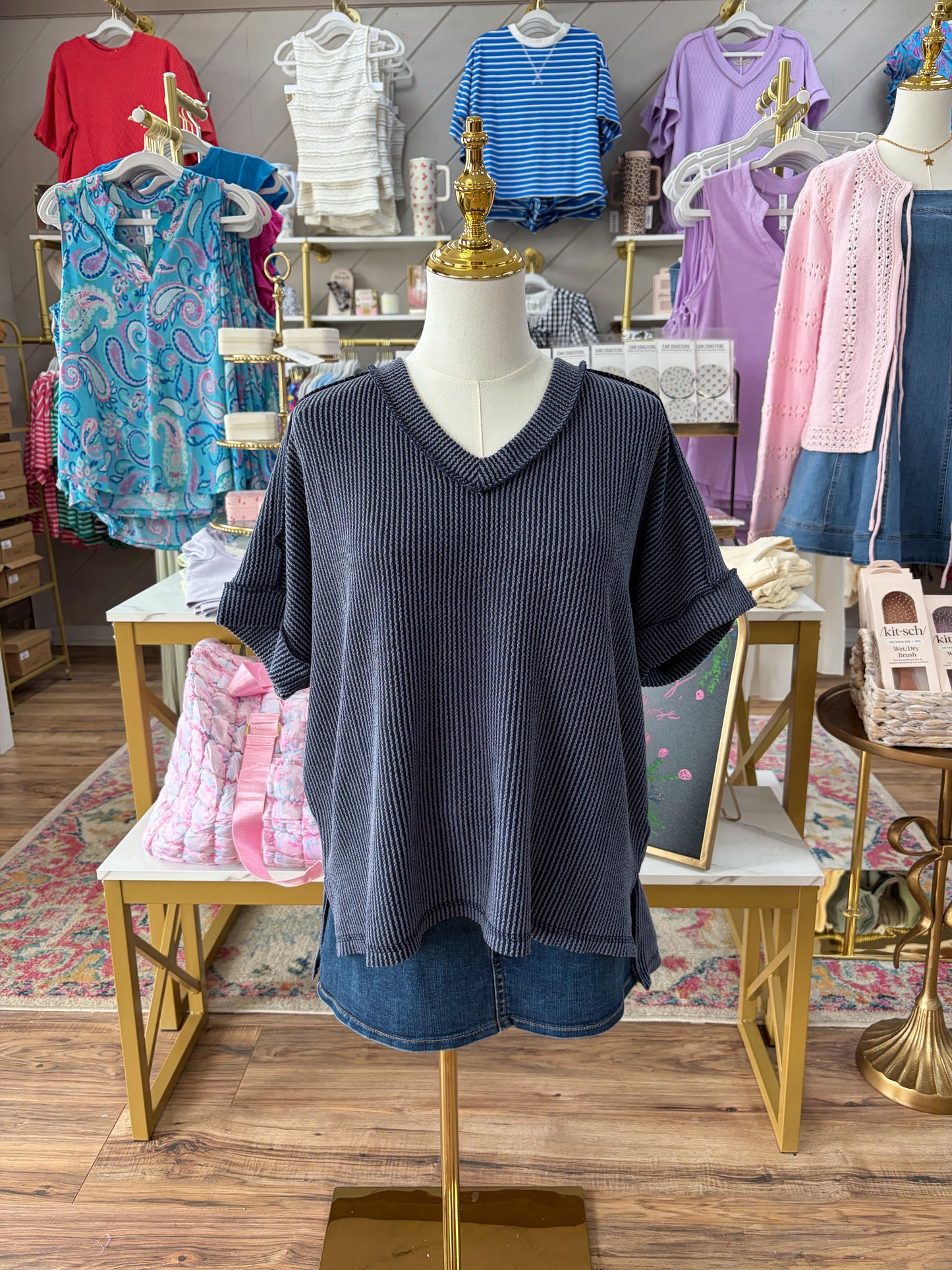 Lanie V-Neck Top - Navy