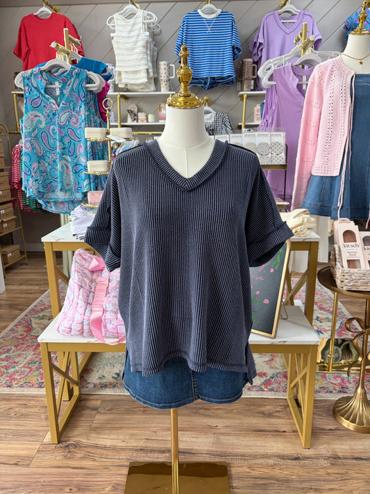 Lanie V-Neck Top - Navy