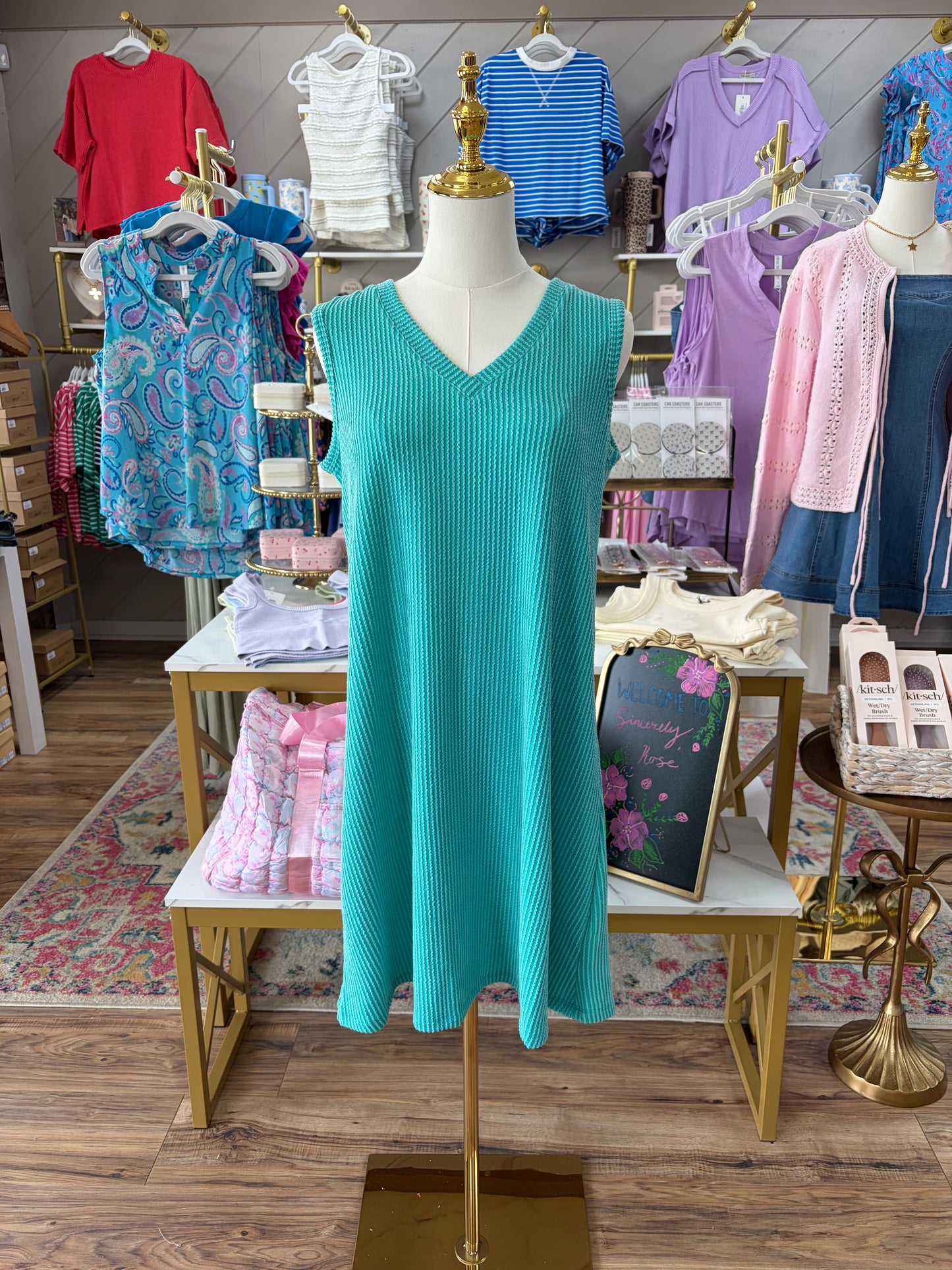 Ribbed Mini Dress - Turquoise