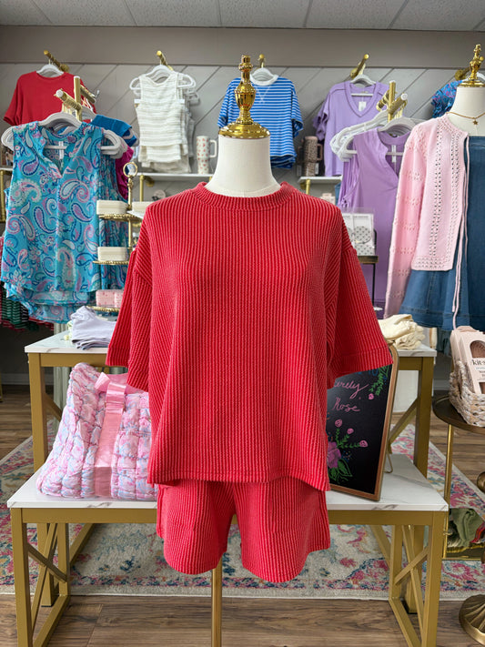 Weekend Ribbed Set - Ruby