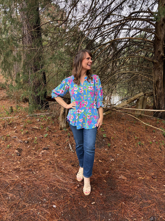 S & M LEFT | Lizzy Smocked Top - Ocean Blue