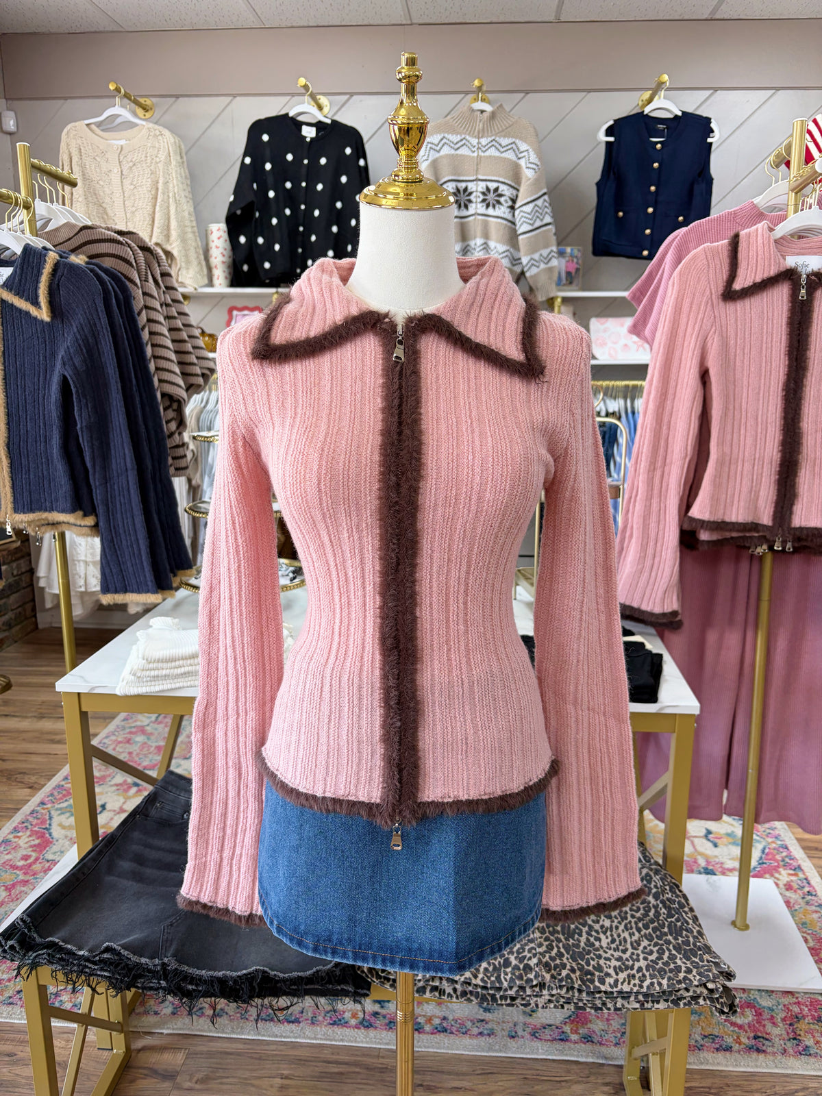 Holland Zip Sweater - Pink