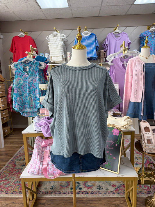 Riley Ribbed Top - Blue Grey