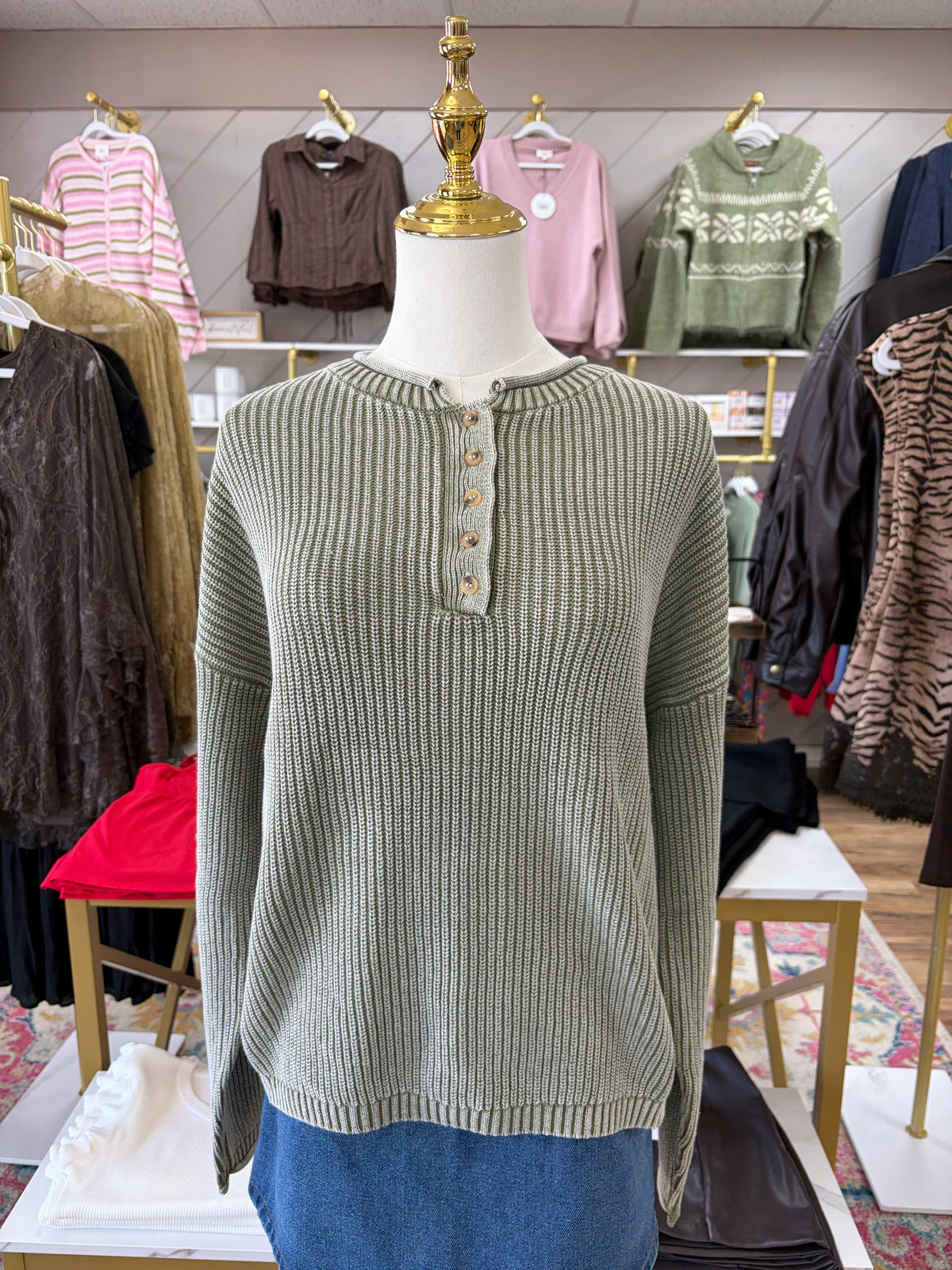Olive Henley Sweater