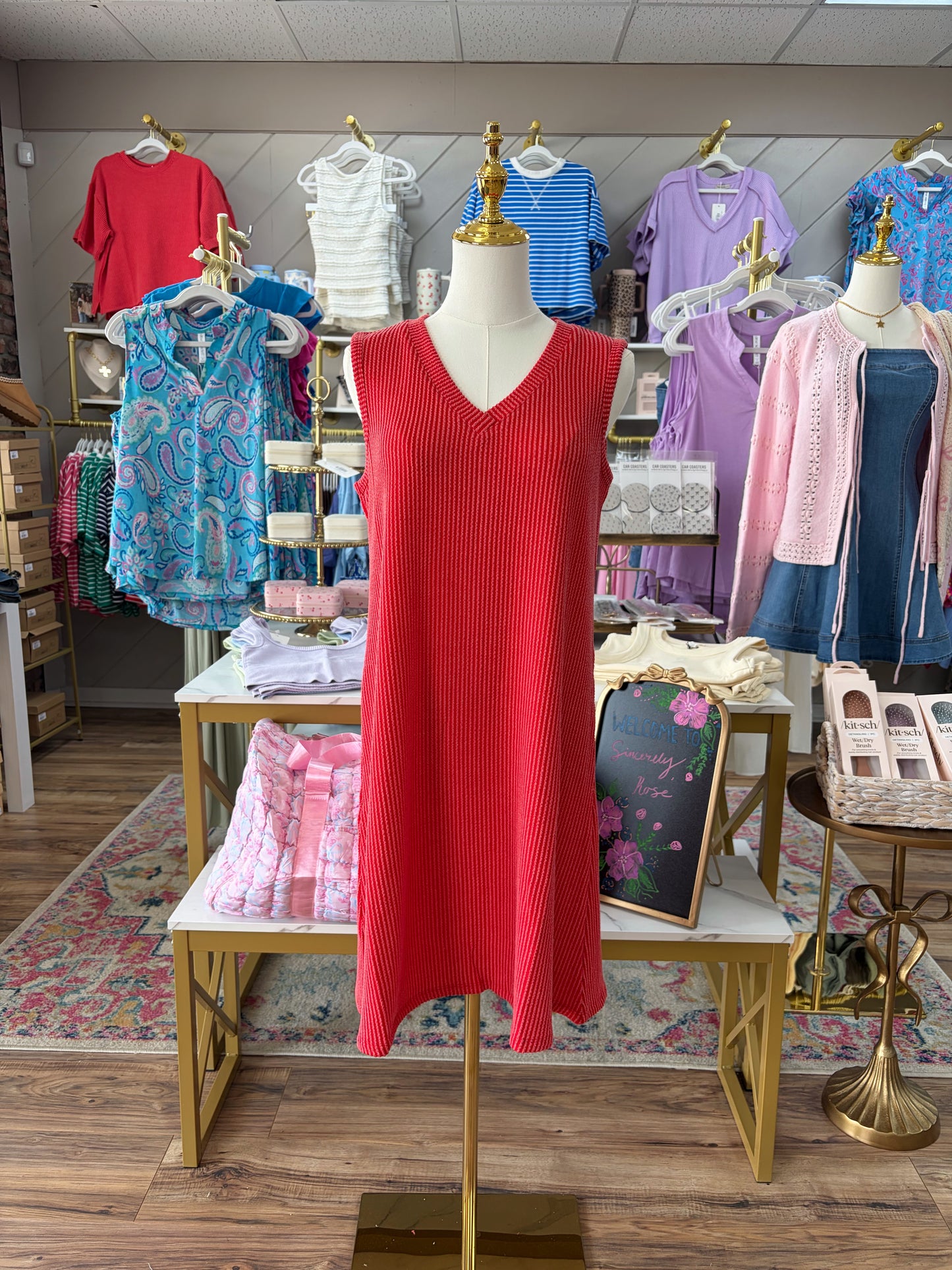 Ribbed Mini Dress - Ruby