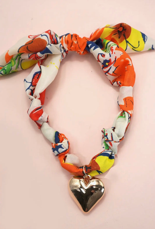Heart Scarf Necklace - Orange