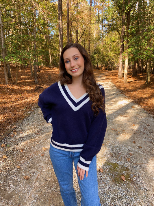 Navy + White Sweater