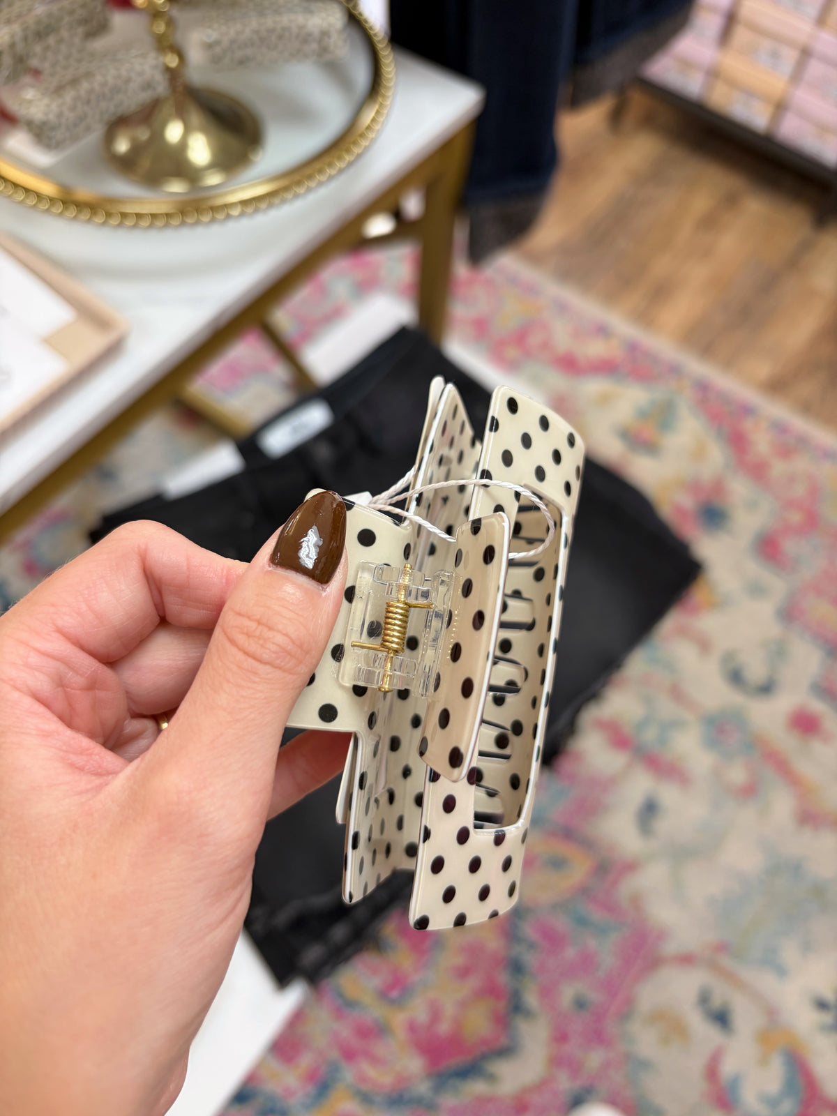 Off White Polka Dot Claw Clip