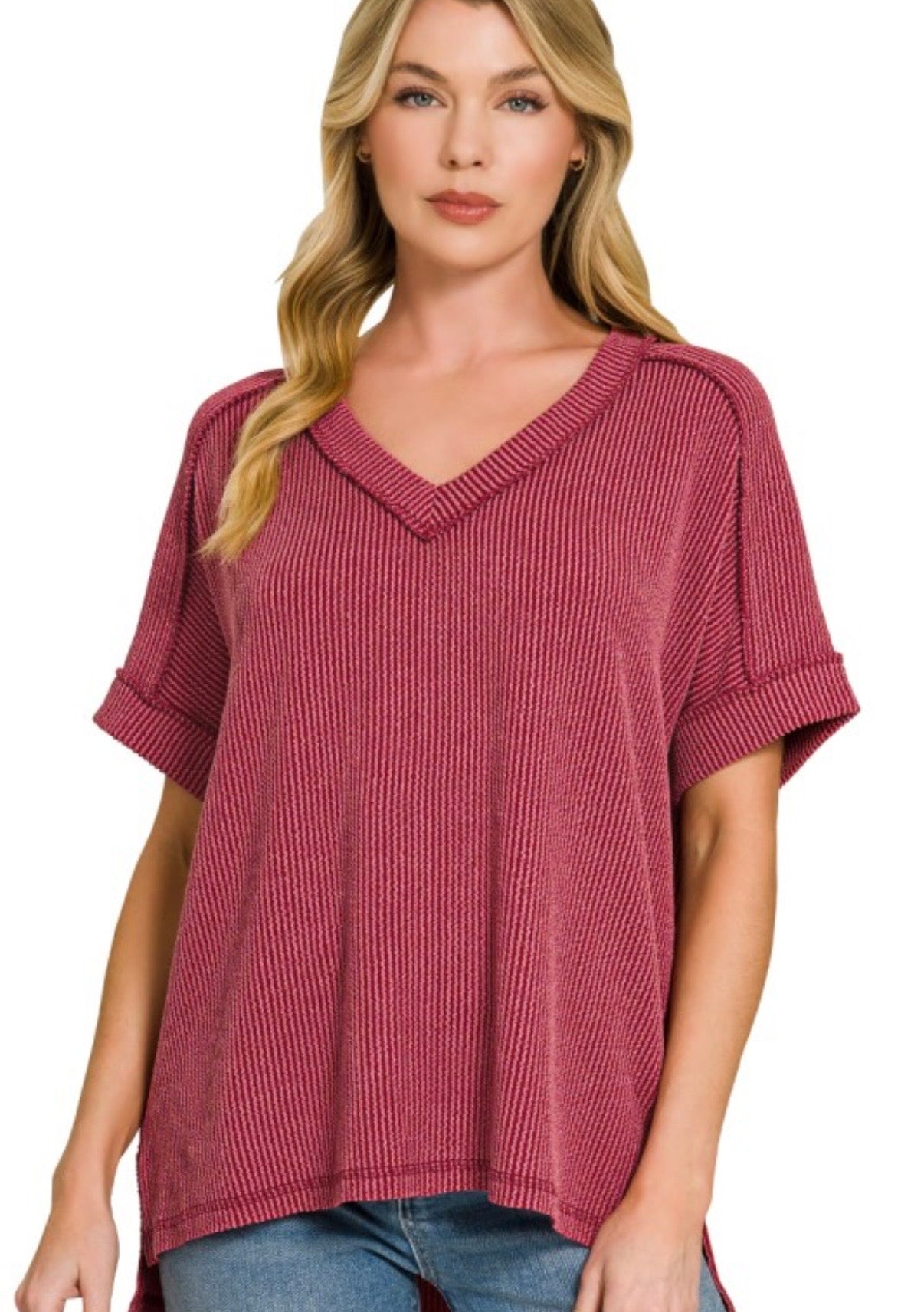 Lanie V-Neck Top - Burgundy