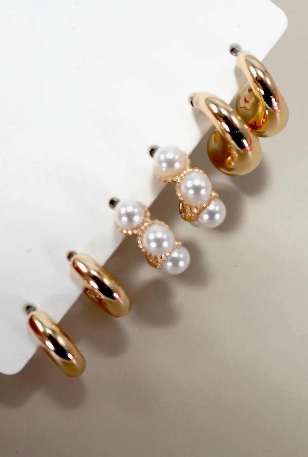 Pearl Gold Hoop Trio Earring Set