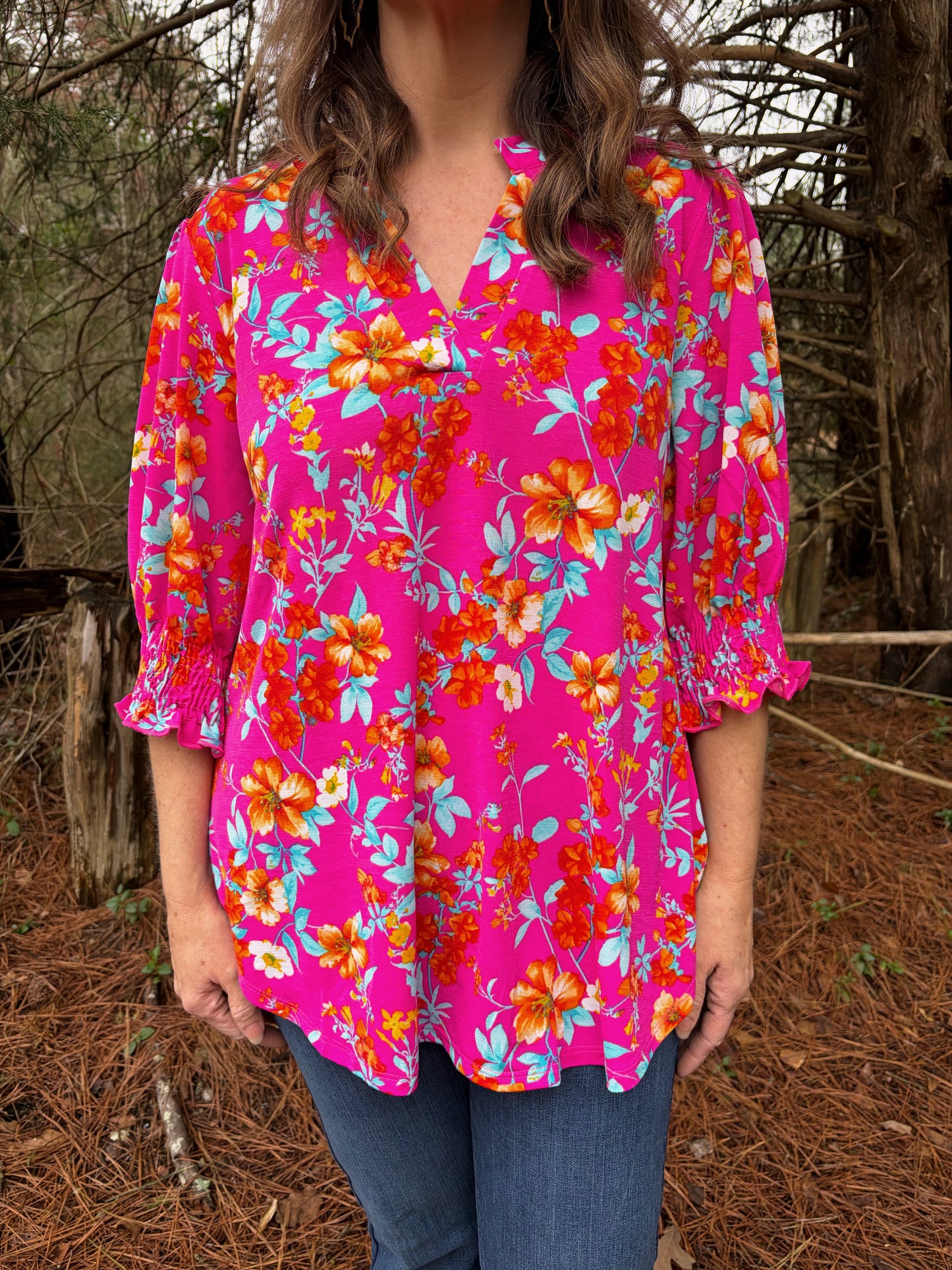 S & L LEFT | Lizzy Smocked Top - Hot Pink