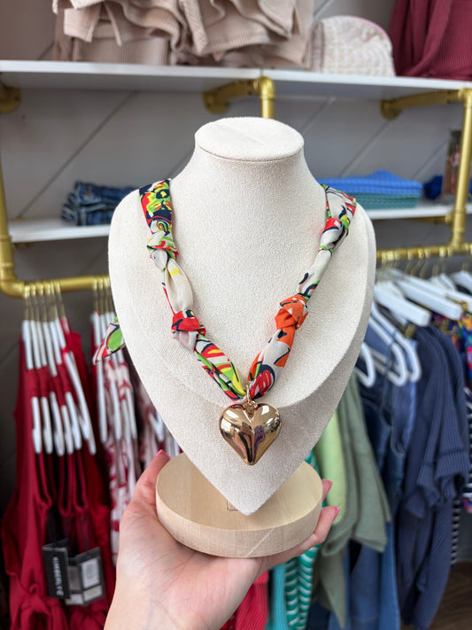 Heart Scarf Necklace - Orange