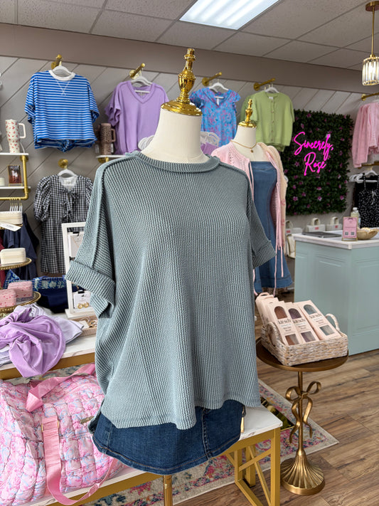 Riley Ribbed Top - Blue Grey