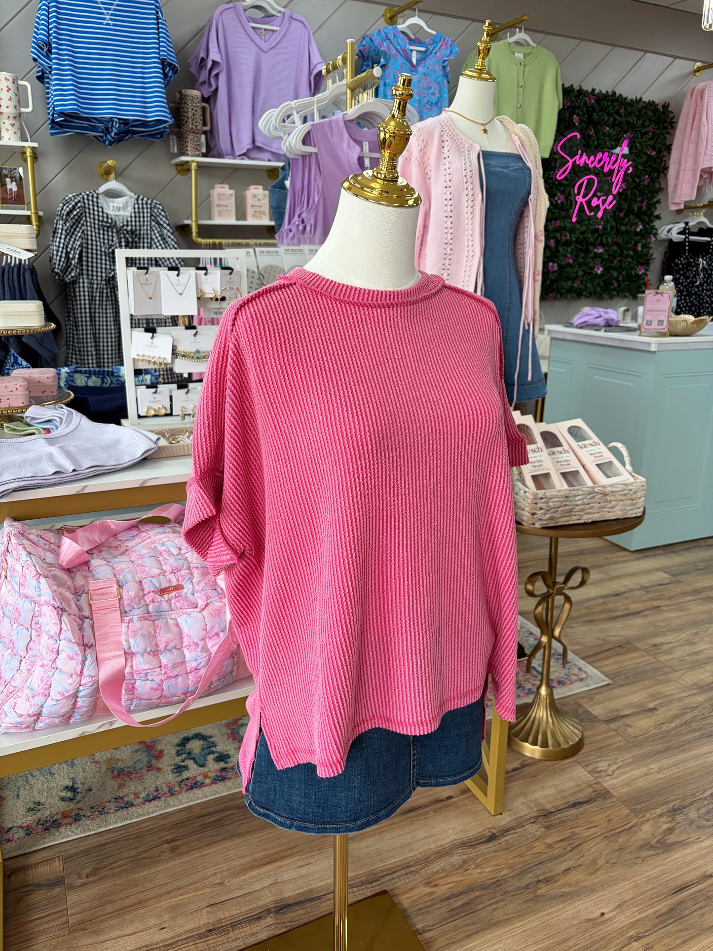 Riley Ribbed Top - Fuchsia