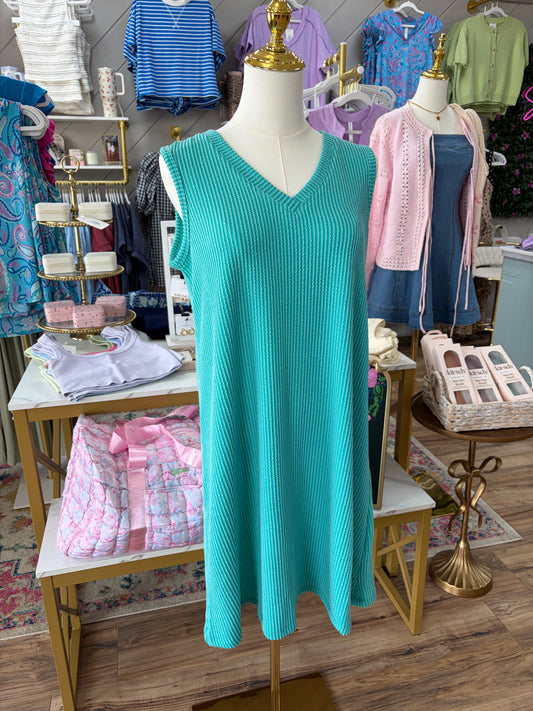 Ribbed Mini Dress - Turquoise