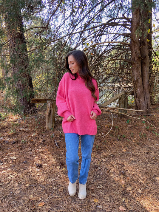 M & L LEFT | Fuchsia Mock Neck Sweater
