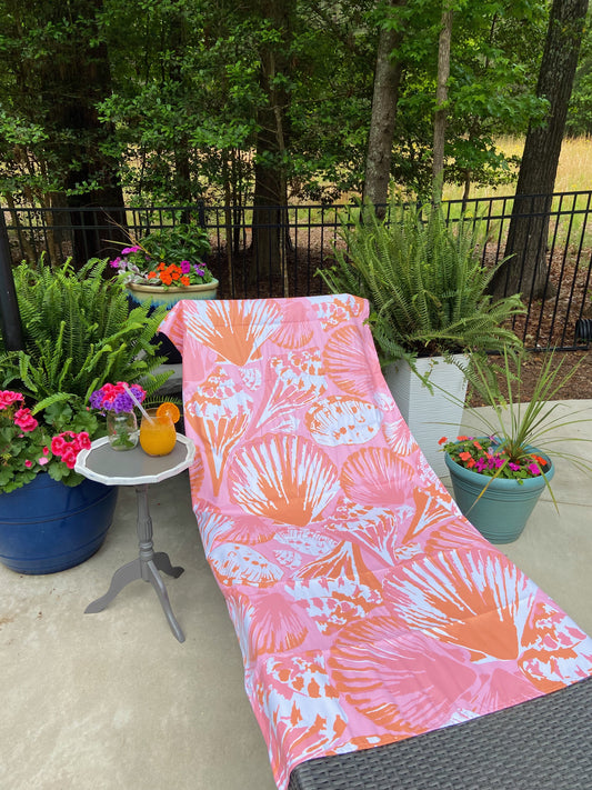 Coastal Shells Microfiber Beach Towel - Pink