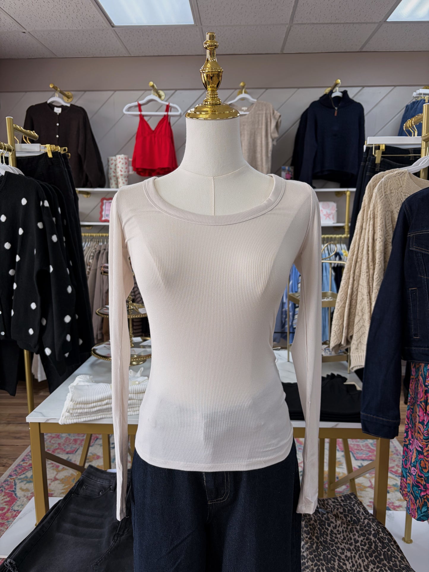 Sand Beige Long Sleeve Top