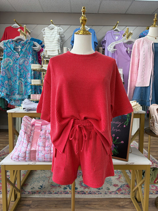 Weekend Ribbed Set - Ruby