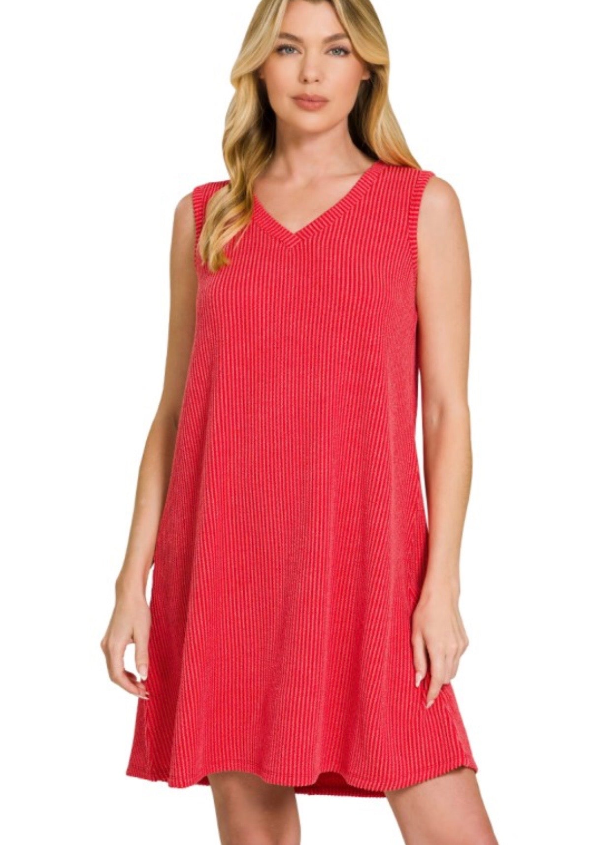 Ribbed Mini Dress - Ruby